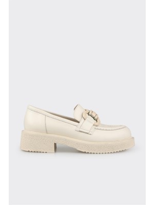 Elle Shoes Bej Deri Kadın Loafer