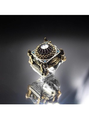 Vogutima Siyah Zirkon Taşlı Kare Model Ay Yıldız Içi Açılabilen Erkek 925 Ayar Gümüş Yüzük Gyzkaremdlz-Gms