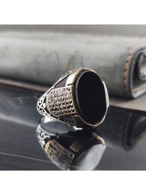 Vogutima Mikro Taşlı Siyah Oniks Gümüş Erkek Yüzük Gyzgmsogumu