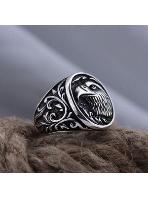 Vogutima Kartal Figürlü Yanı Işlemeli Özel Seri Erkek Gümüş Yüzük