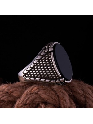 Vogutima Erkek Gümüş Yüzük Gaye Siyah Oniks Taşlı Erkek Gümüş Yüzük