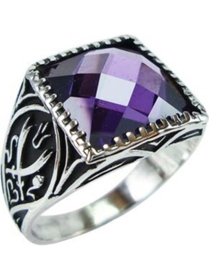 Vogutima Ametist Taşlı Zülfikarlı Gümüş Erkek Yüzüğü