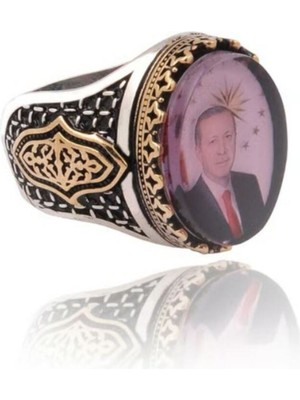 Vogutima Recep Tayyip Erdoğan Fotoğraflı Cumhur Yüzüğü 925 Ayar Gümüş Erkek Yüzük Gyzreceptyp-Gms