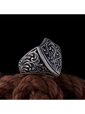 Vogutima Erkek Gümüş Yüzük Ebruli Siyah Oniks Taşlı Erkek Gümüş Yüzük