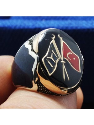 Vogutima Gümüş Erkek Yüzük Iyı ve Ayyıldız Sancaklı Lüks Model