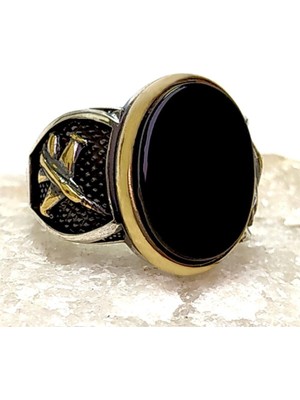 Vogutima Uçak Motifli Siyah Oniks Taşlı Gümüş Erkek Yüzük