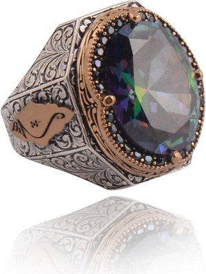 Vogutima Yakut Garnet Taşlı Yanı Gravür Işlemeli Erkek Gümüş Yüzük