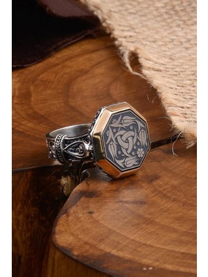 Vogutima Osmanlı Tuğra Model Yanı Kalkan Desenli Erkek Gümüş Yüzük