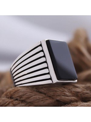 Vogutima Siyah Oniks Taşlı Sade Özel Seri Erkek Gümüş Yüzük