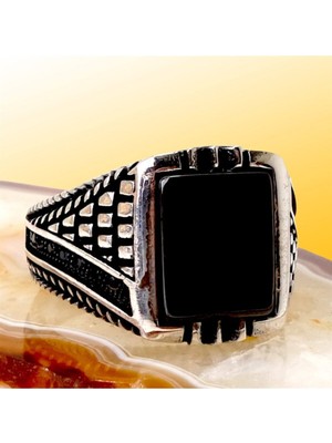 Vogutima Mikro Bezemeli Oniks Taşlı Gümüş Erkek Yüzük