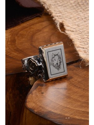 Vogutima Bozkurt Başı Model Yanı Hilal Ay Ayıldız Motifli Erkek Gümüş Yüzük