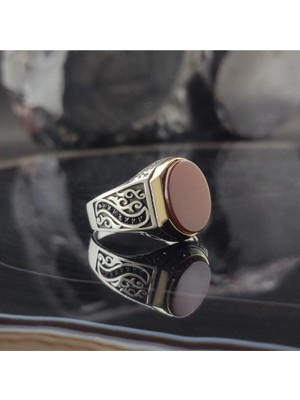 Vogutima Mikro Taşlı Akik Gümüş Erkek Yüzük Gyzgmsgumsı