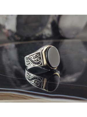 Vogutima Mikro Taşlı Siyah Oniks Gümüş Erkek Yüzük Gyzgmsgumsu