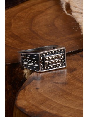 Vogutima Mavi Kehribar Taşlı Kubbe Model Yanı Teşkilat-I Mahsusa Işlemeli Erkek Gümüş Yüzük