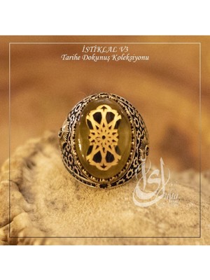 Vogutima Sarmaşık Desenli Kaplan Gözü Taşlı Gümüş Erkek Yüzük Gyzgmsgumsl