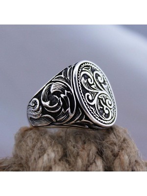 Vogutima Siyah Oniks Kare Taşlı Ay Yıldız Işlemeli Özel Seri Erkek Gümüş Yüzük