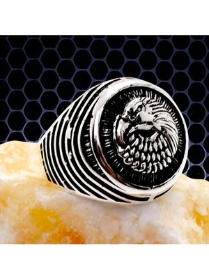 Vogutima Kartal Figürlü Oval Tasarım Gümüş Erkek Yüzük