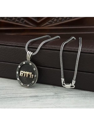 Vogutima Göktürkçe Türk Yazılı Oval Model Gümüş Erkek Kolye