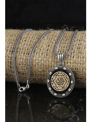 Vogutima Hz. Süleyman Mührü Oval Model Gümüş Erkek Kolye