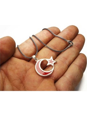 Vogutima Ayyıldız Türk Bayrağı Gümüş Erkek Kolye Zincir