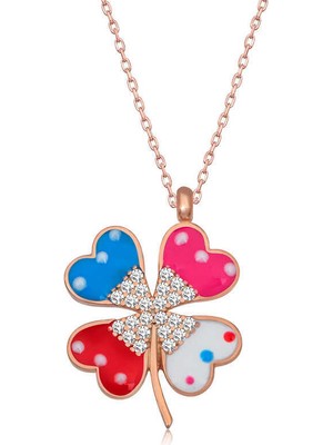 Serra Jewels Gümüş Rose Renkli Taşlı Yonca Kadın Kolye