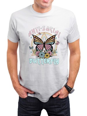T-35 Kelebek Butterfly Baskılı Beyaz Unisex T-Shirt C294