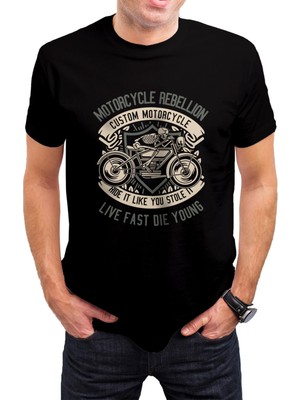 T-35 Motorcu Kuru Kafa Baskılı Siyah Unisex T-Shirt C298