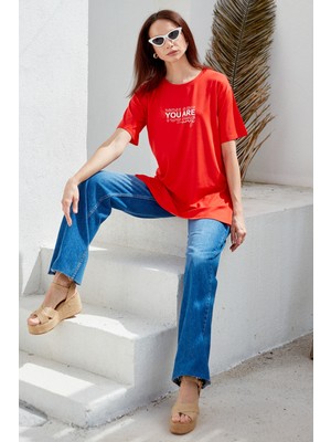 Sementa Büyük Beden Baskılı Bluz - Mercan