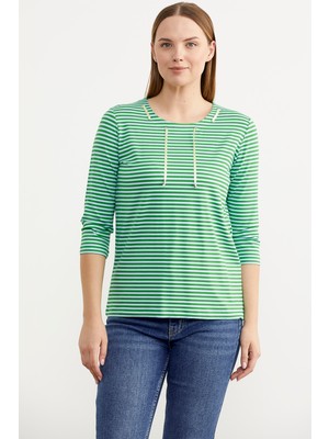 Sementa Neon Ip Detaylı Çizgili T-Shirt - Yeşil