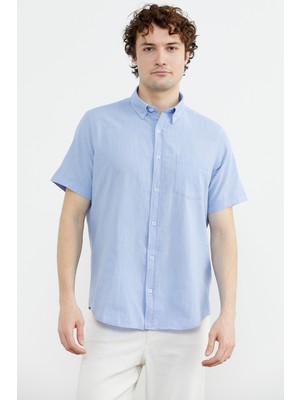 Sementa Kısa Kol Cepli Yazlık Gömlek - Orta Mavi