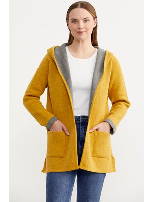 Sementa Cepli ve Kapüşonlu Yünlü Triko Ceket - Güneş - Gri