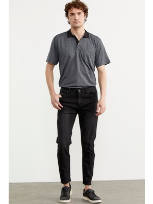 Sementa Eskitme Yıkamalı Slim Fit Jean Pantolon - Siyah