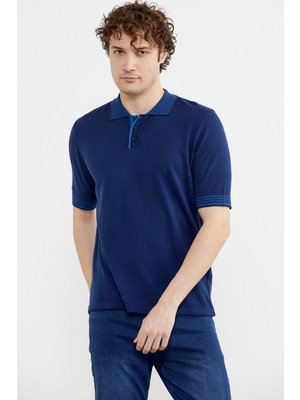 Sementa Polo Yaka Kısa Kol Triko T-Shirt - Lacivert