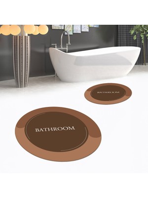 Viyana Home Dijital Baskılı Kaymaz Yıkanabilir Yuvarlak Ikili Banyo Paspas Klozet Takımı, V-Y-Klozet-02-Kahve,