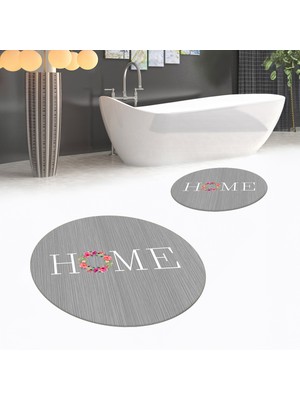 Viyana Home Dijital Baskılı Kaymaz Yıkanabilir Yuvarlak Ikili Banyo Paspas Klozet Takımı, V-Y-Klozet-12-Gri,