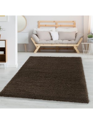 Carpettex Yumuşak Süpersoft Yüksek Tüylü 30 mm Hav Yüksekliğinde Düz Kahverengi Renkli Shaggy Halı