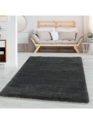 Carpettex Yumuşak Süpersoft Yüksek Tüylü 30 mm Hav Yüksekliğinde Düz Koyu Gri Renkli Shaggy Halı