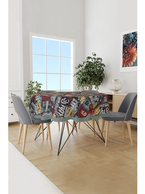 Moud's Amblem Desenli Yuvarlak Süet Dertsiz Masa Örtüsü