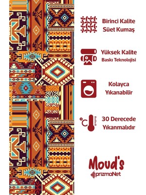 Moud's Etnik Kilim Desenli Süet Kumaş Dertsiz Oval Masa Örtüsü