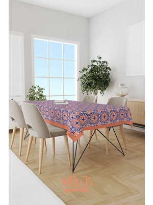 Moud's Lacivert Rose Süsleme Islamik Desenli Süet Kumaş Dertsiz Masa Örtüsü Kare ve Dikdörtgen