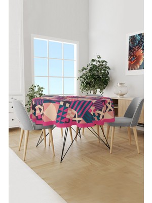 Moud's Geometrik 2 Desenli Yuvarlak Süet Dertsiz Masa Örtüsü