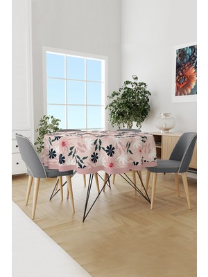 Moud's Mirror Flowers 4 Çiçek Desenli Yuvarlak Süet Dertsiz Masa Örtüsü