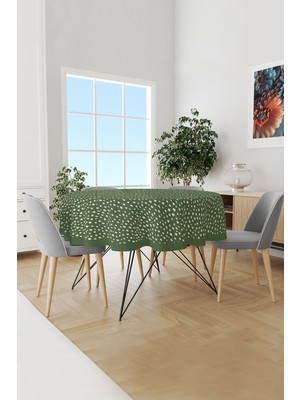 Moud's Yeşil Noktalar Desenli Yuvarlak Süet Dertsiz Masa Örtüsü