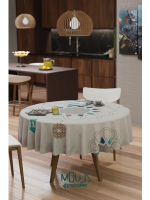 Moud's Ramazan Beşgen Desenli Süet Kumaş Dertsiz Yuvarlak Masa Örtüsü Ramadan