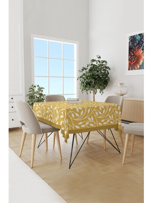 Moud's Sarı Flora Serisi Desenli Süet Dertsiz Masa Örtüsü