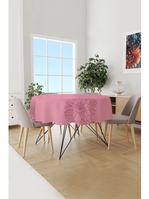 Moud's Pembe Pastel Çizgi Desenli Yuvarlak Süet Dertsiz Masa Örtüsü