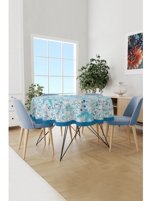 Moud's Kış Dalları Desenli Yuvarlak Süet Dertsiz Masa Örtüsü