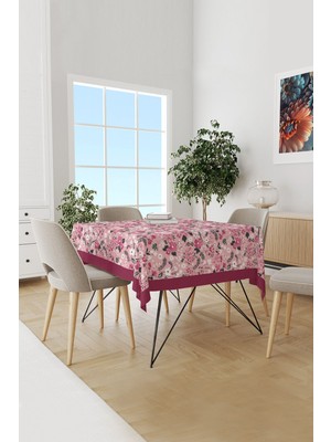 Moud's Pembe Pastel Çiçek Desenli Süet Dertsiz Masa Örtüsü