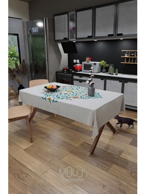 Moud's Ramazan Mübarek Çiçekli Desenli Süet Kumaş Dertsiz Masa Örtüsü Kare ve Dikdörtgen Ramadan