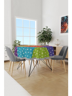 Moud's Parçalı Çiçek Desenli Yuvarlak Süet Dertsiz Masa Örtüsü